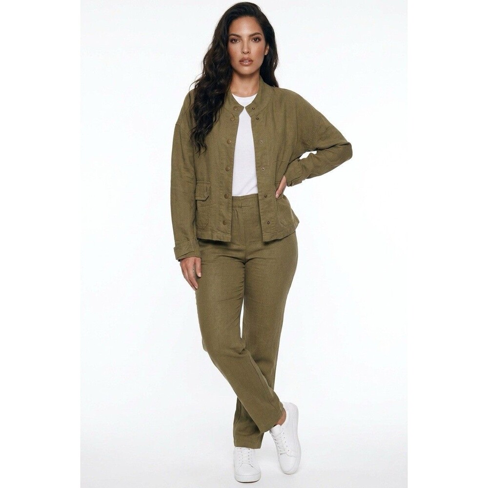 Nicole Miller Linen Blend Snap Button Front Jacket Large With Pockets